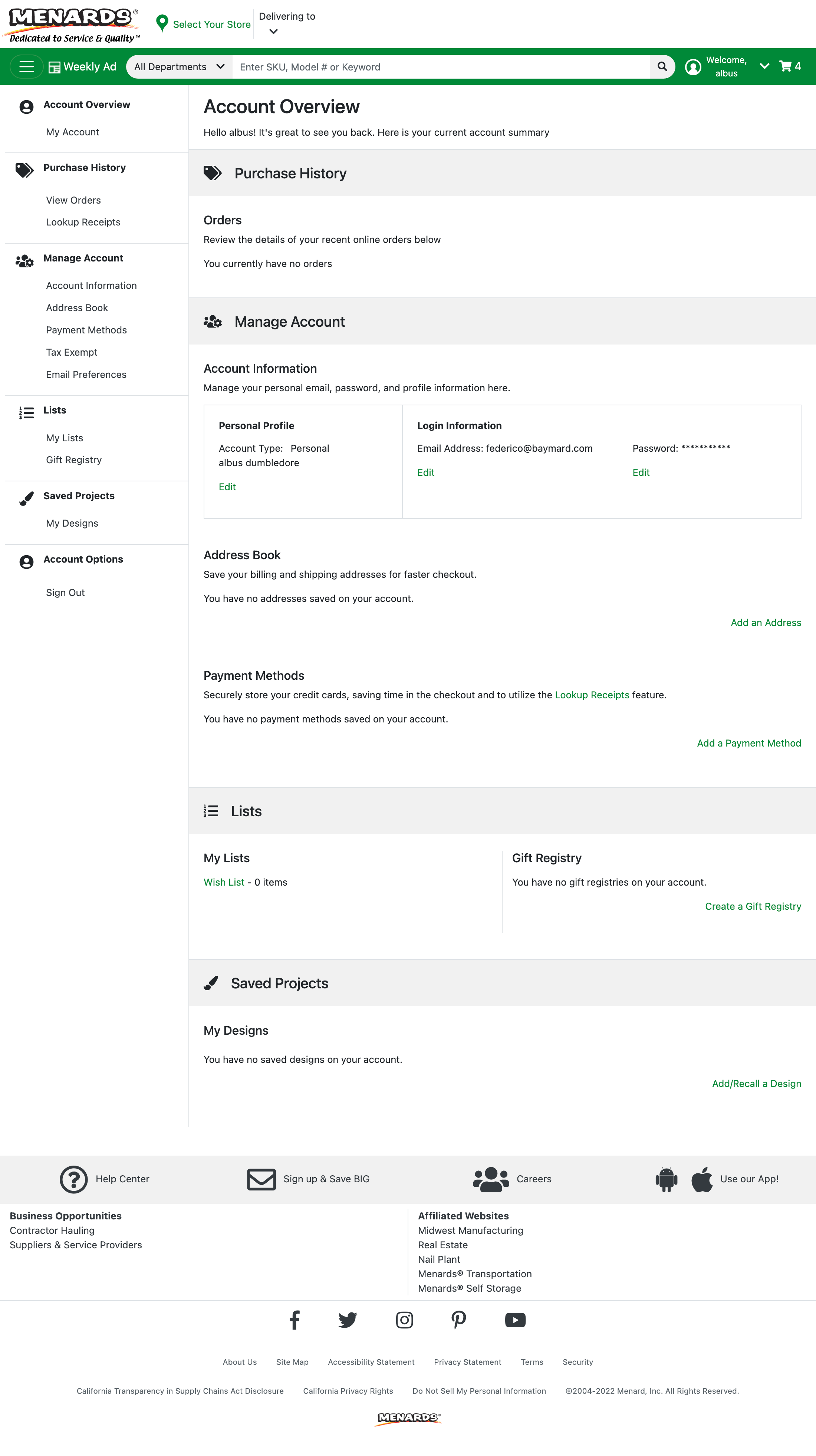 Menards’ Account Dashboard 296 of 517 Account Dashboard Examples
